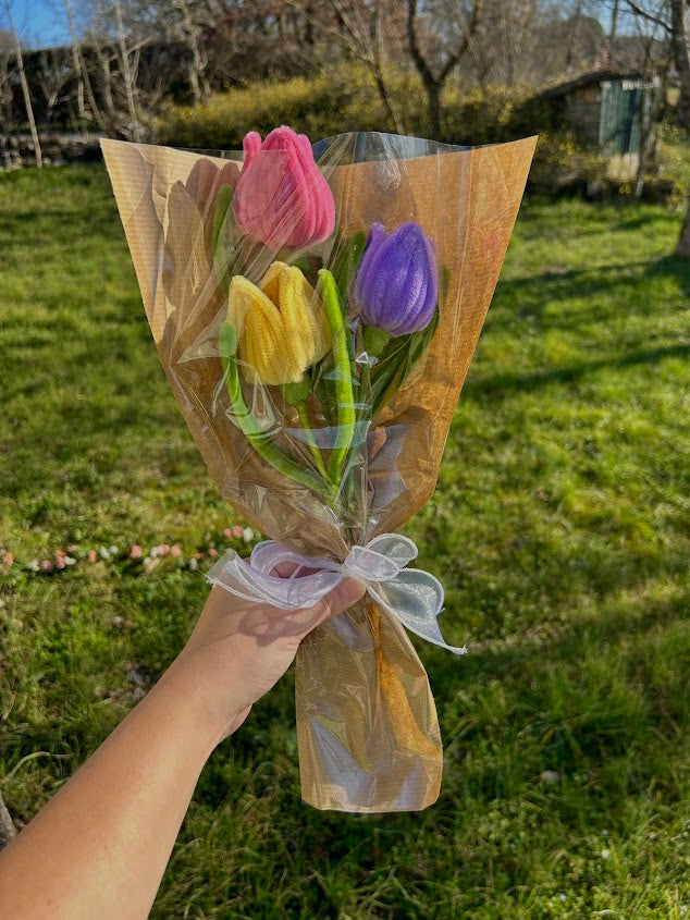 Bouquet de trois tulipes colorées