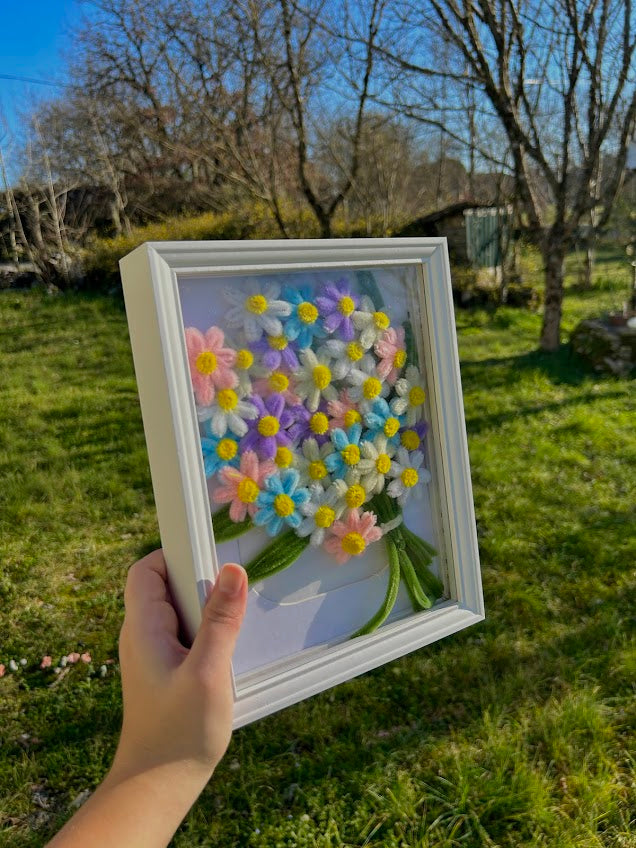 Cadre Lumineux – Bouquet de Pâquerettes Colorées