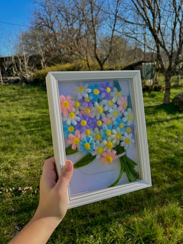 Cadre Lumineux – Bouquet de Pâquerettes Colorées
